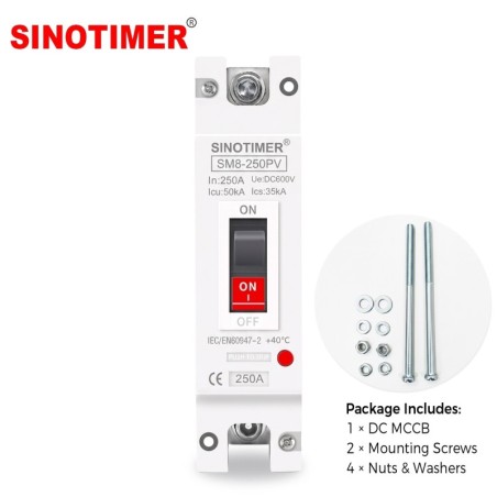 Siguranta automata DC PV SINOTIMER SM8-250PV, 250A, 1P, 600V DC, disjunctor fotovoltaic, protectie suprasarcina si scurtcircuit